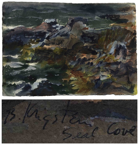 Bernard Krigstein Artwork Entitled Maine Rocks (Seal Cove)-- Large Watercolor Measures 22 x 15